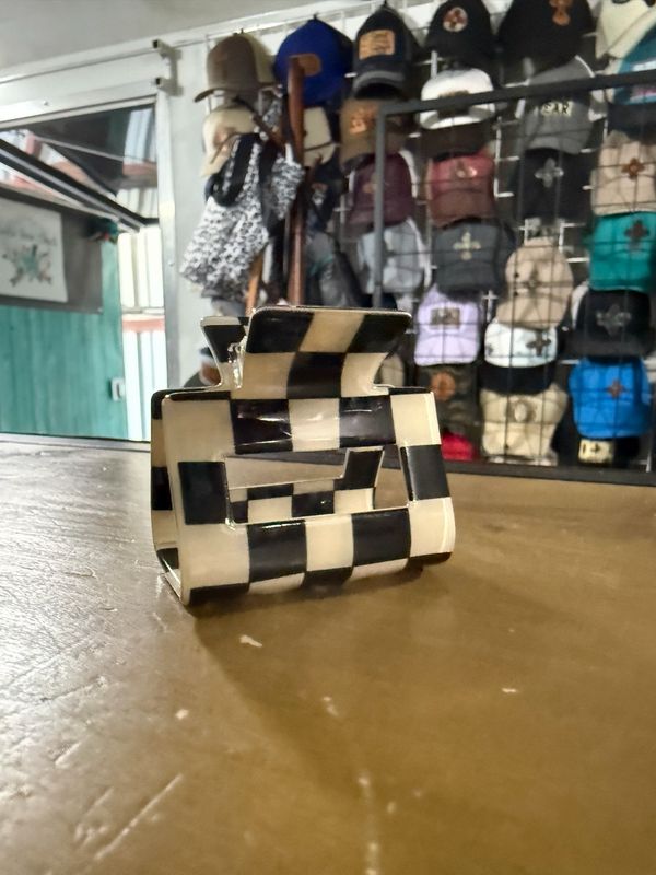 Small Blk White Checkered Hair Clip