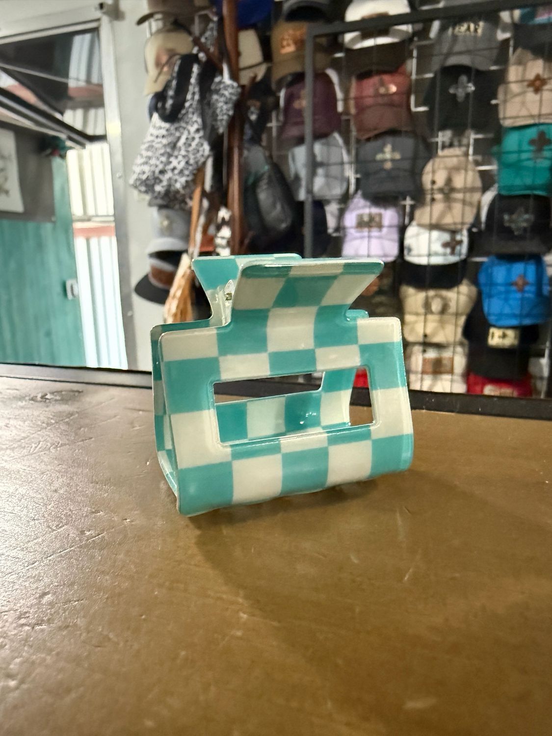 Small TQ White Checkered Hair Clip