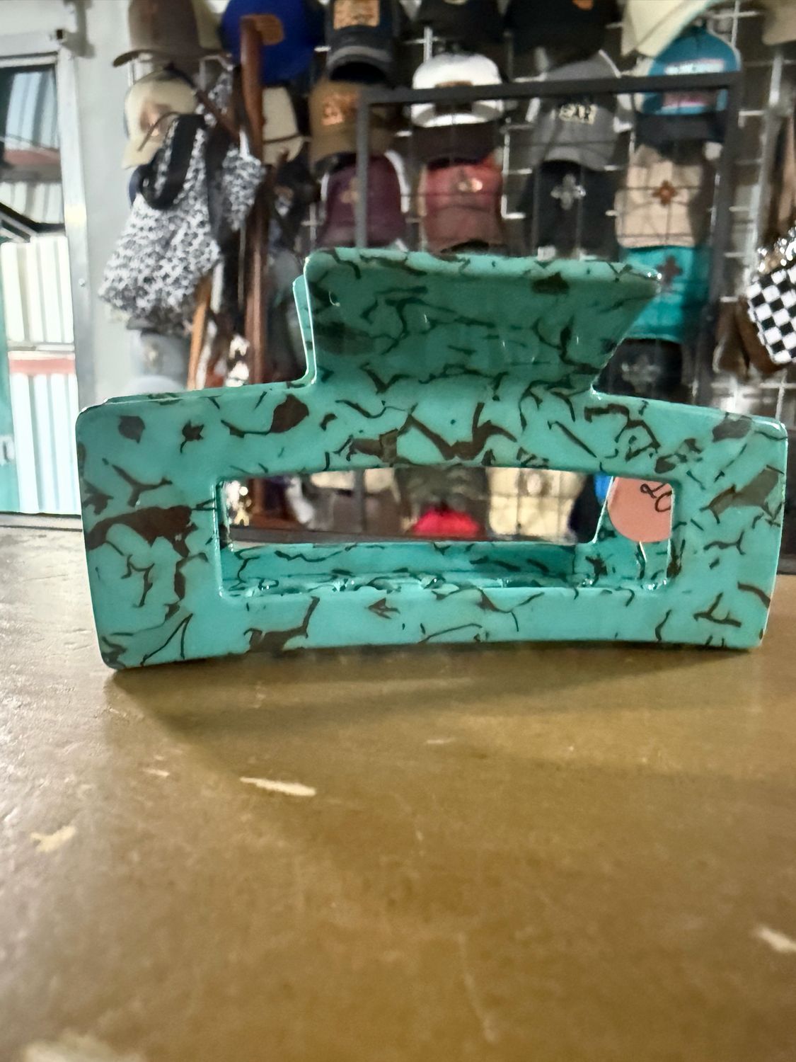 Turquoise Checkered Hair Clip Large