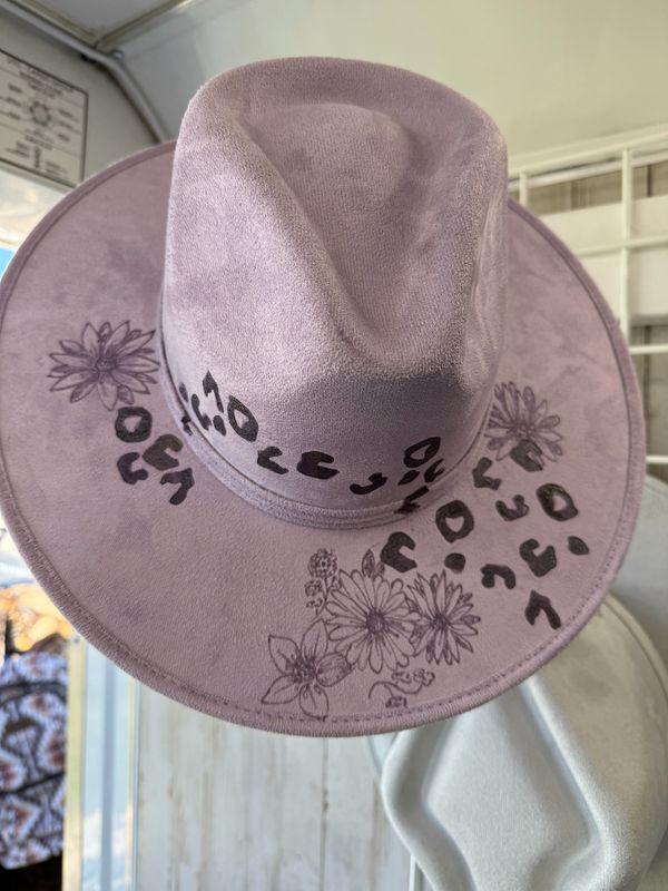 Lavender Floral Leopard Burned Cowboy Hat