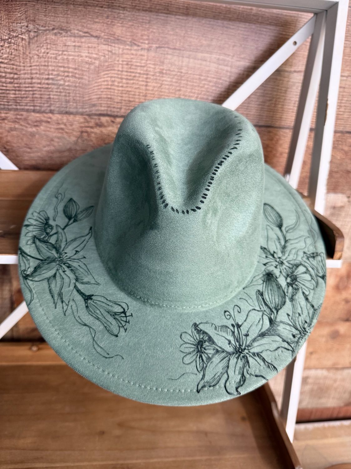 Sage Floral Burned Hat