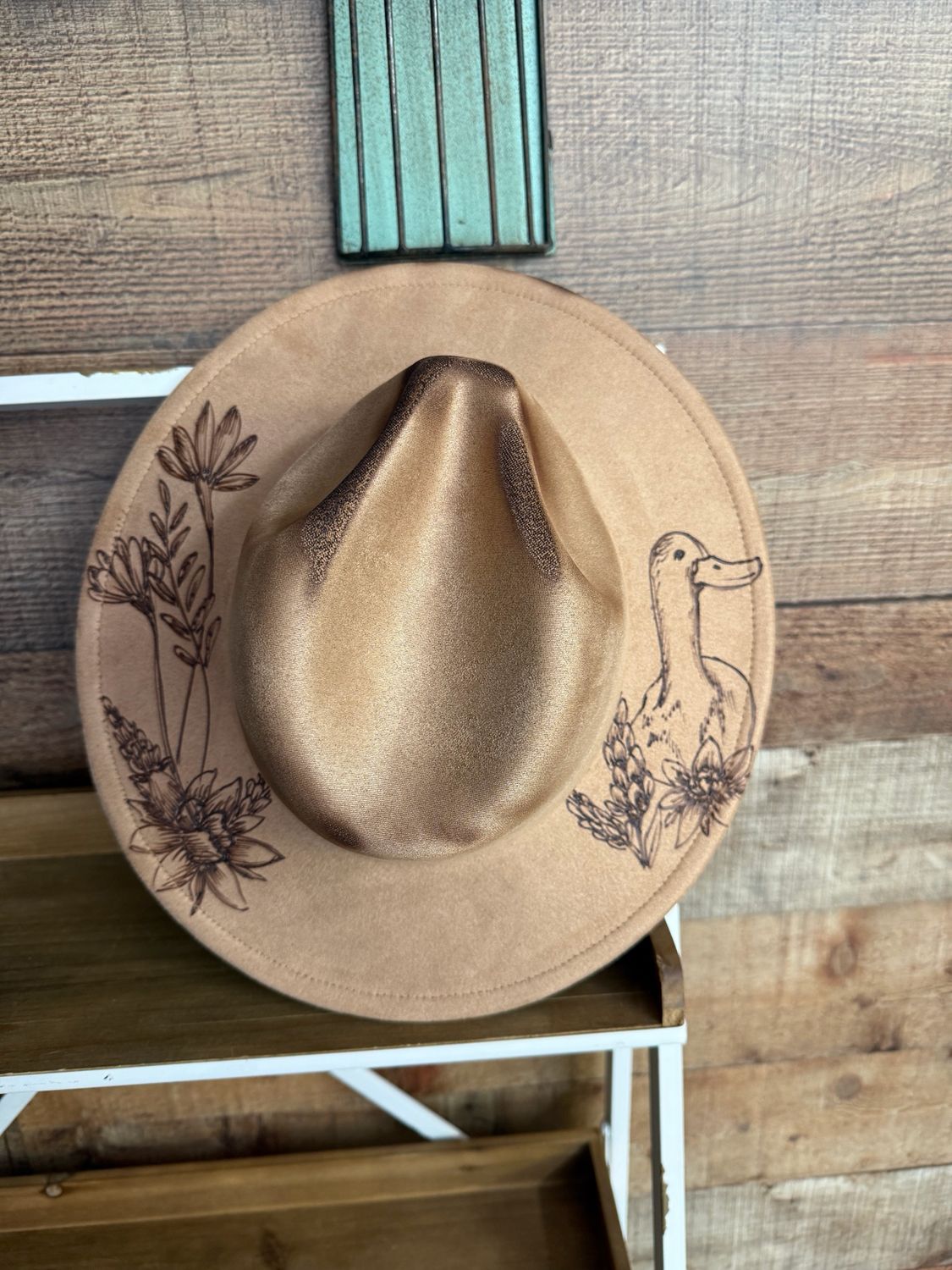 Floral Duck Burned Tan Hat