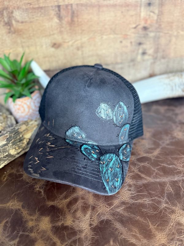 Painted Cactus Burned Black Trucker Hat