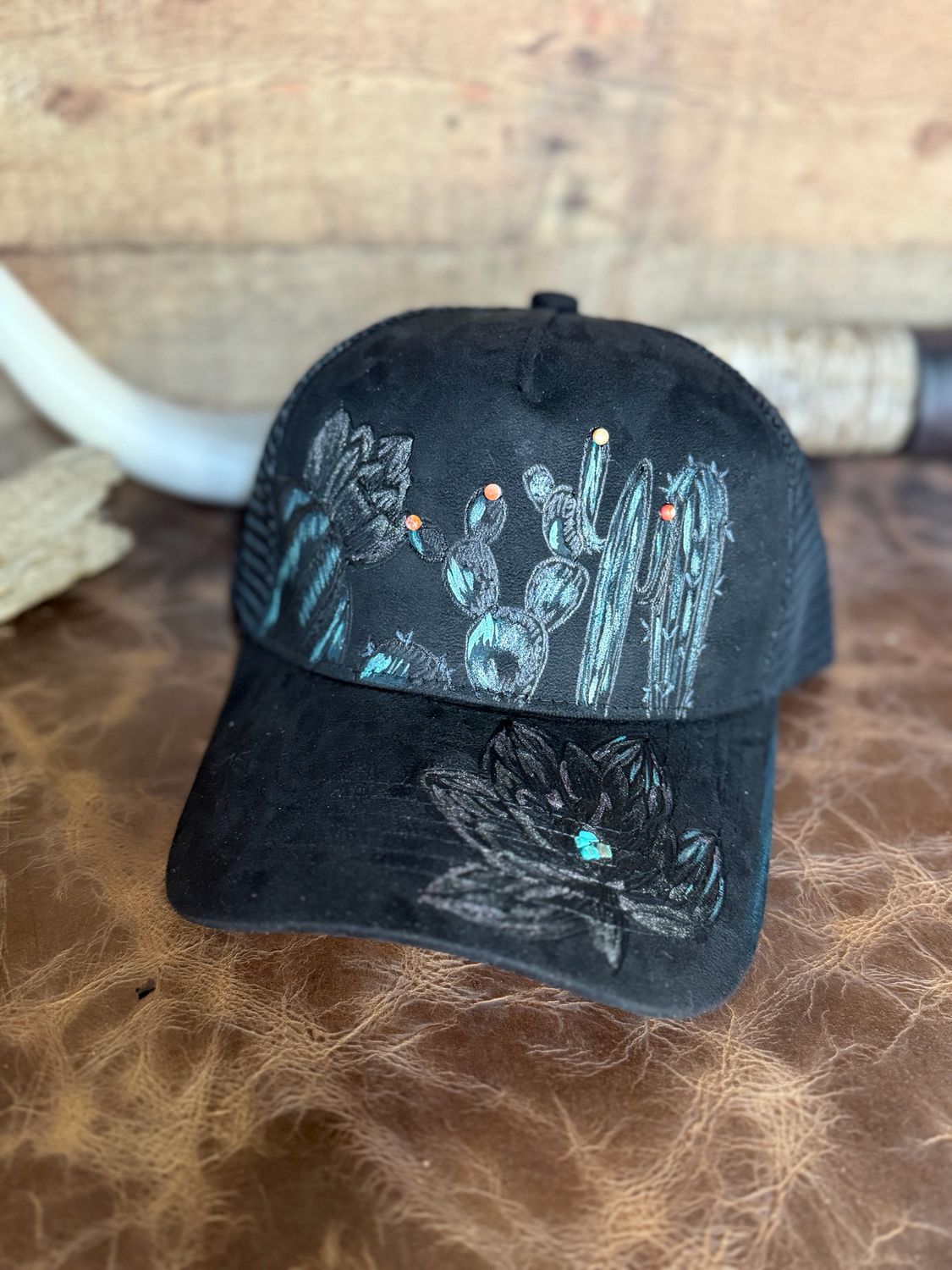 Cactus Scene Burned Trucker Hat with Spiny Oyster