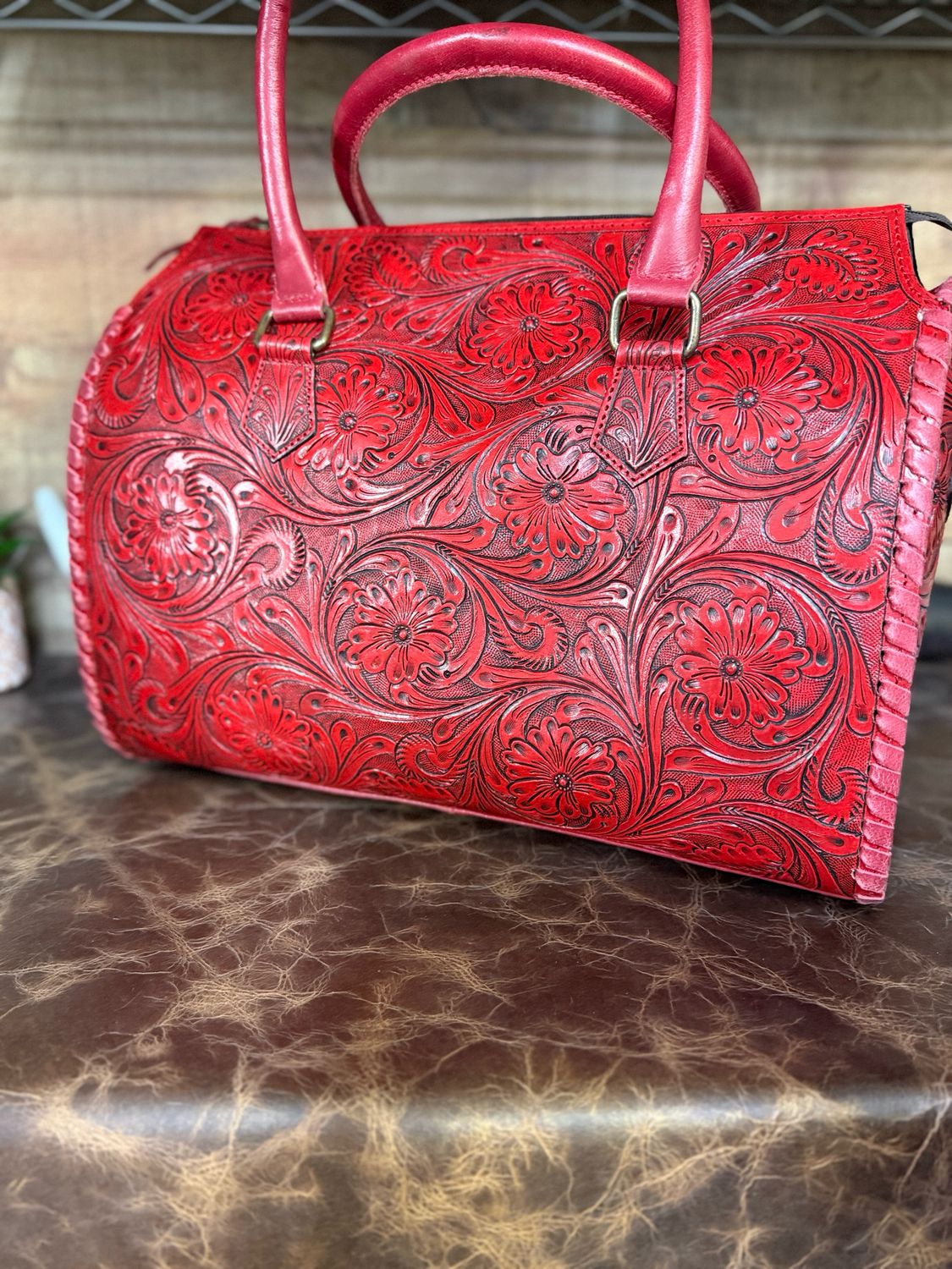 Red Tooled Speedy Barrel Bags