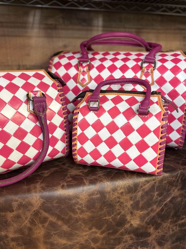 Pink Checkers Speedy Barrel Bags Pink Checkers Speedy Barrel Bags