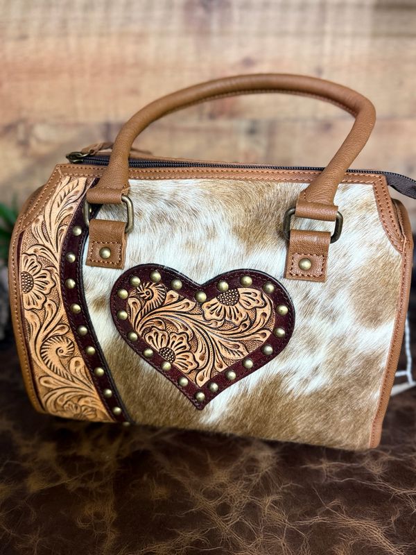 Medium Golden Leather Heart Cowhide Western Bag