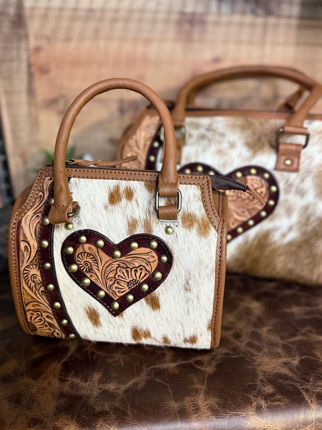 Small Golden Leather Heart Cowhide Western Bag