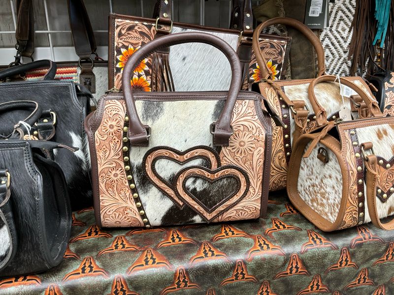 Dark Brown Medium Double Leather Heart Cowhide Western Bag