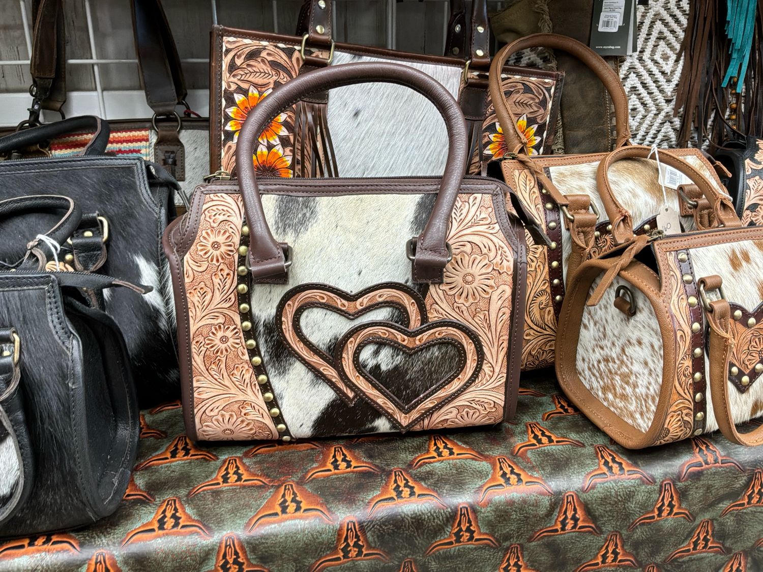 Dark Brown Medium Double Leather Heart Cowhide Western Bag