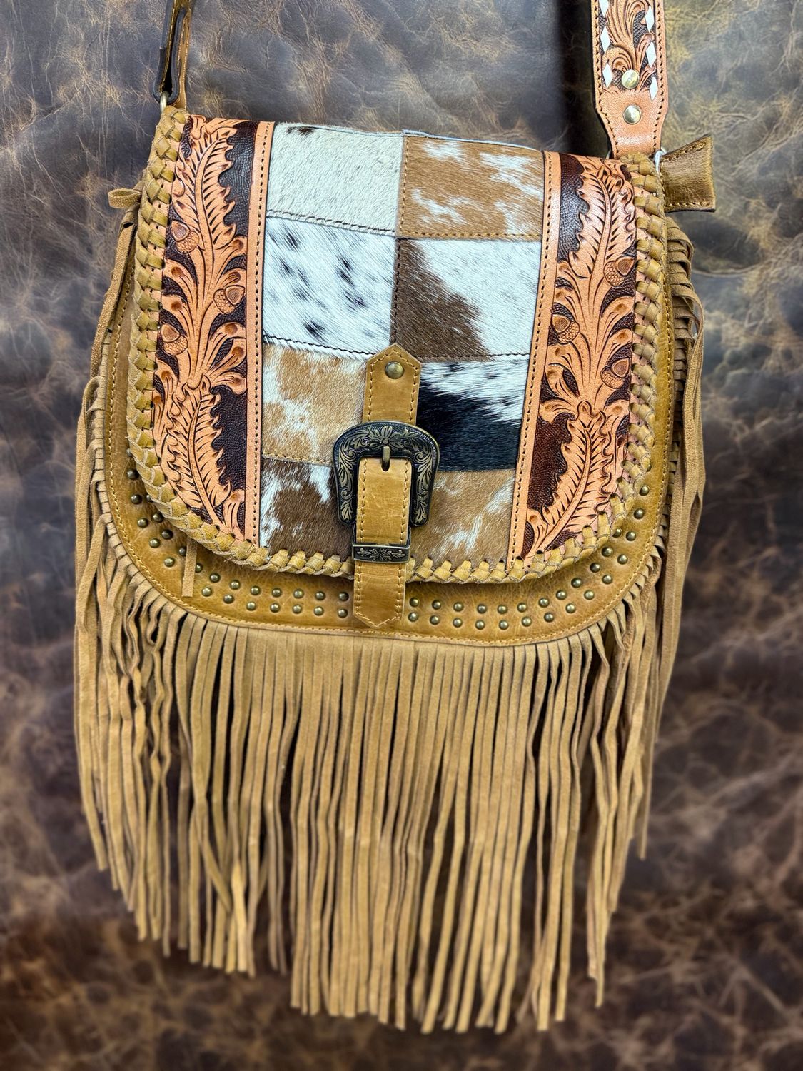 The Desert Fringe Cowhide Crossbody Western Purse