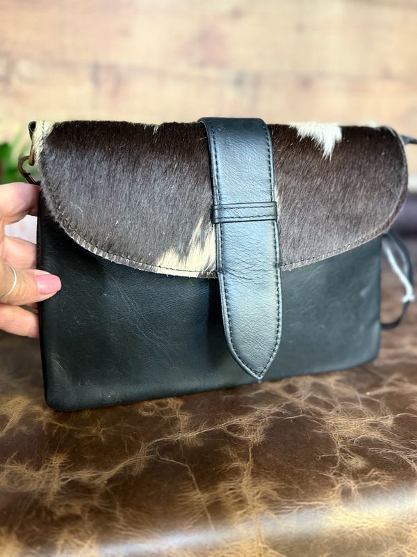 Black Leather Cowhide Crossbody Bag