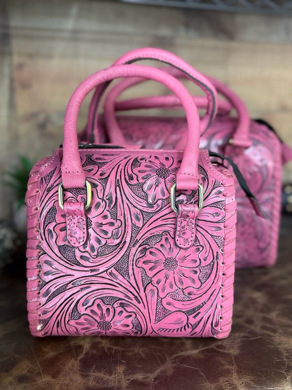 Pink Tooled Leather Western Speedy Handbag Pink Tooled Leather Handbag. Not your average western handbag.