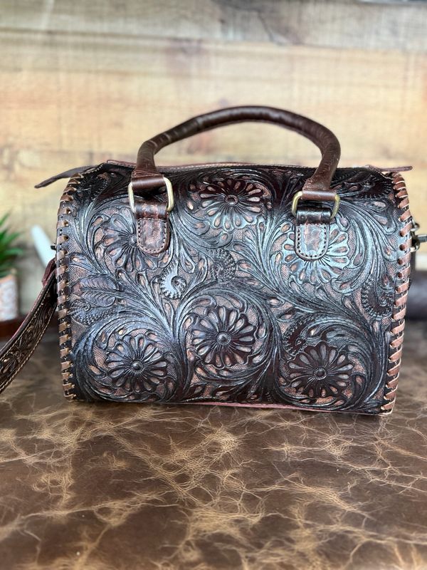 Dark Brown Tooled Leather Speedy Handbag