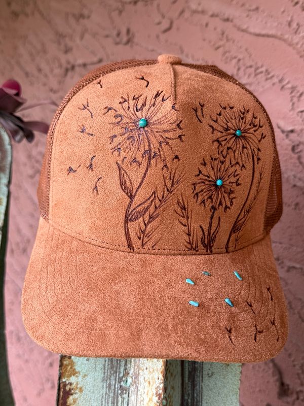 Dandelion Hand Burned Trucker Hat