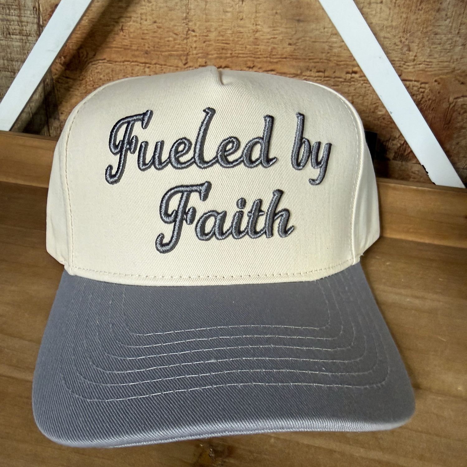 Fueled by Faith Gray Embroidered Trucker Hat