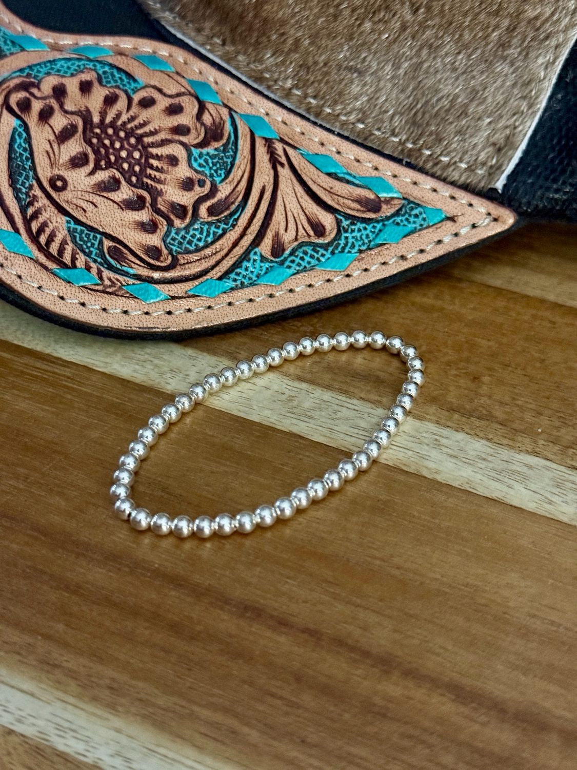 4mm Shiny Sterling Silver Pearl Stretch Bracelet