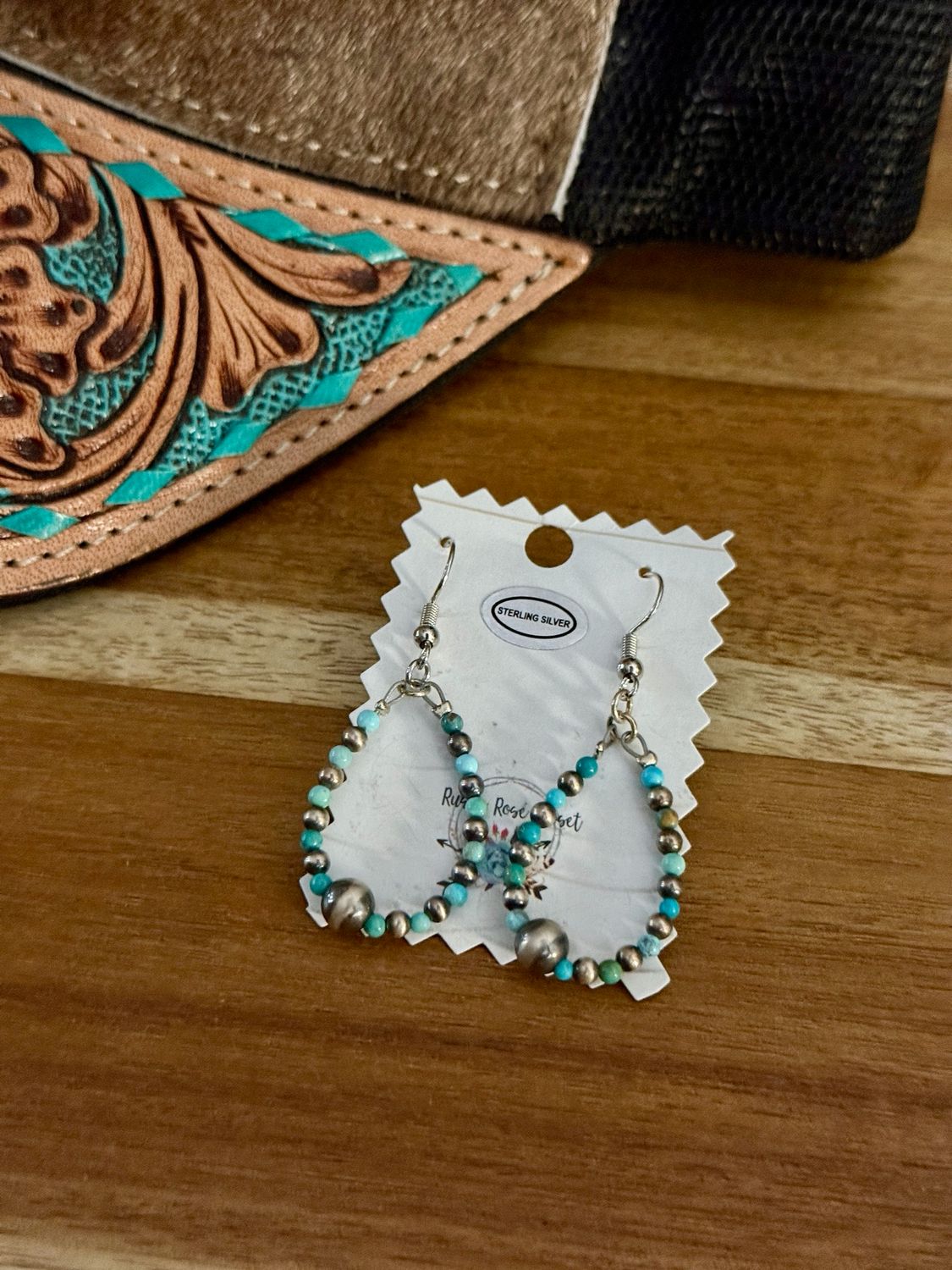 Turquoise Bead &amp; Sterling Silver Pearl Teardrop Earrings