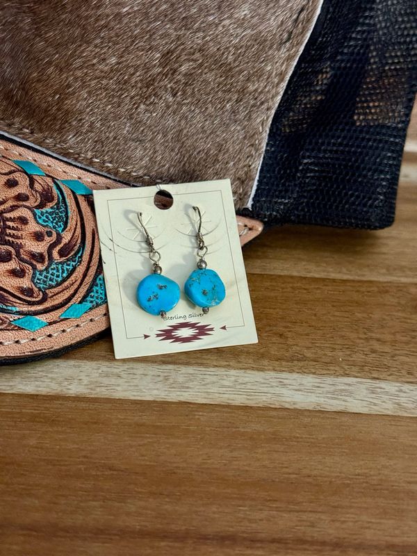 Kingman Turquoise Disc Dangle Earrings