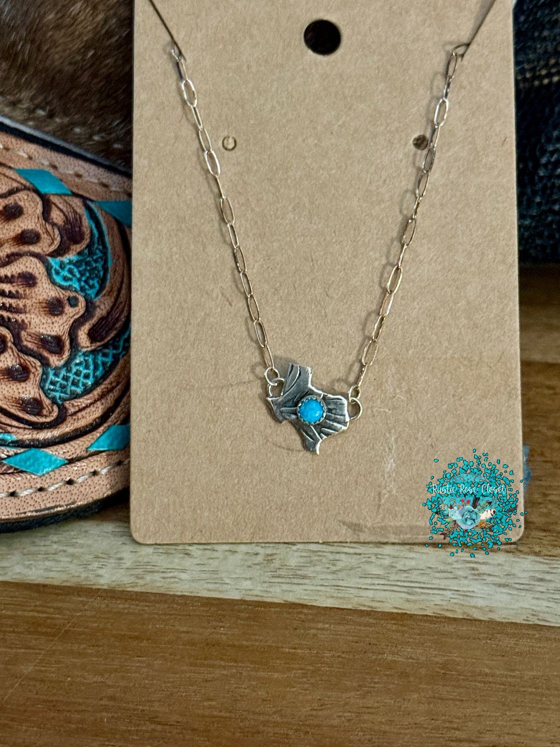 Texas Sterling Silver Charm Necklace with Turquoise