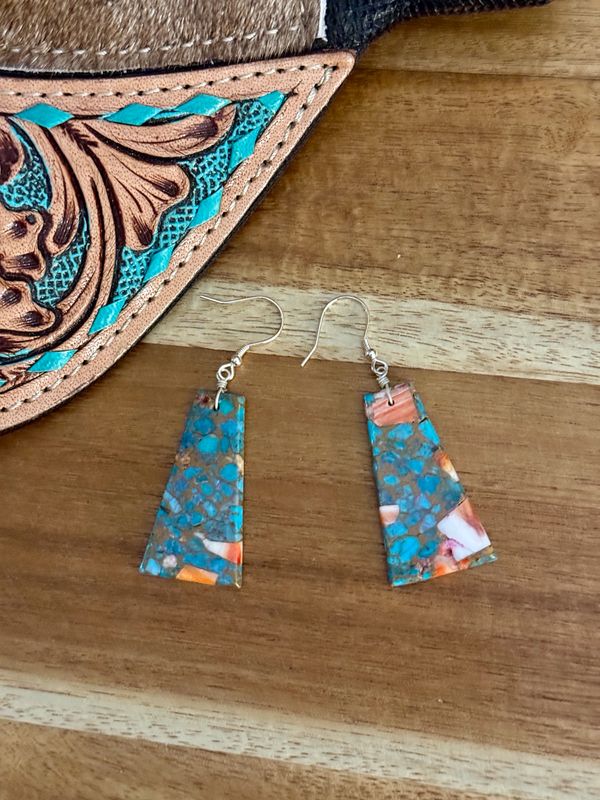 Turquoise with Spiny Oyster Slab Earrings