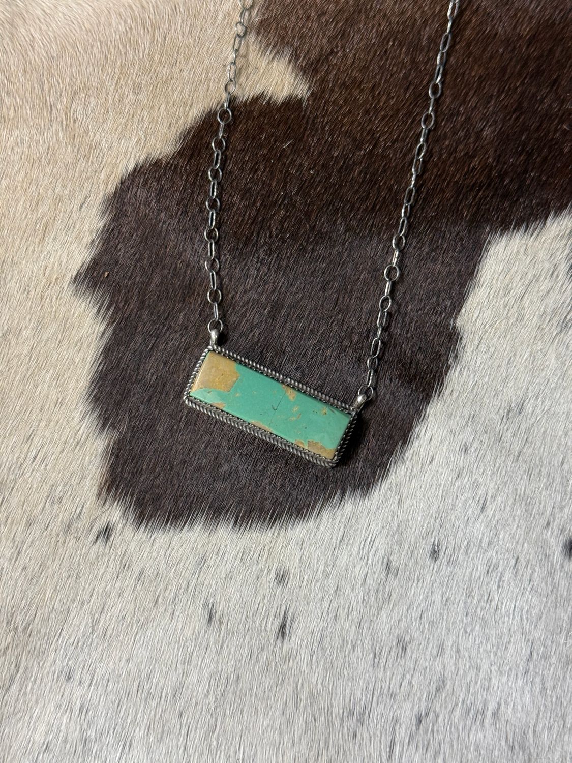 Navajo Handmade Kingman Turquoise Rectangle Necklace