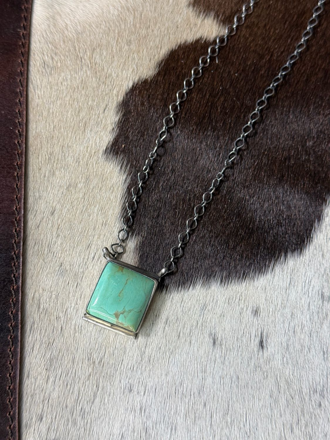 Navajo Handmade Royston Turquoise Square Necklace