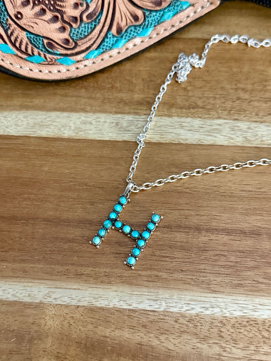 Turquoise Stone Initial Necklace