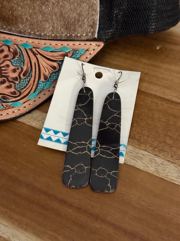 Black Slab Long Rectangle Western Earrings