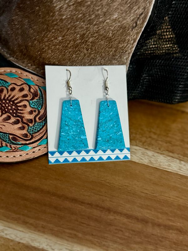 Turquoise Stone Rectangle Western Statement Earrings