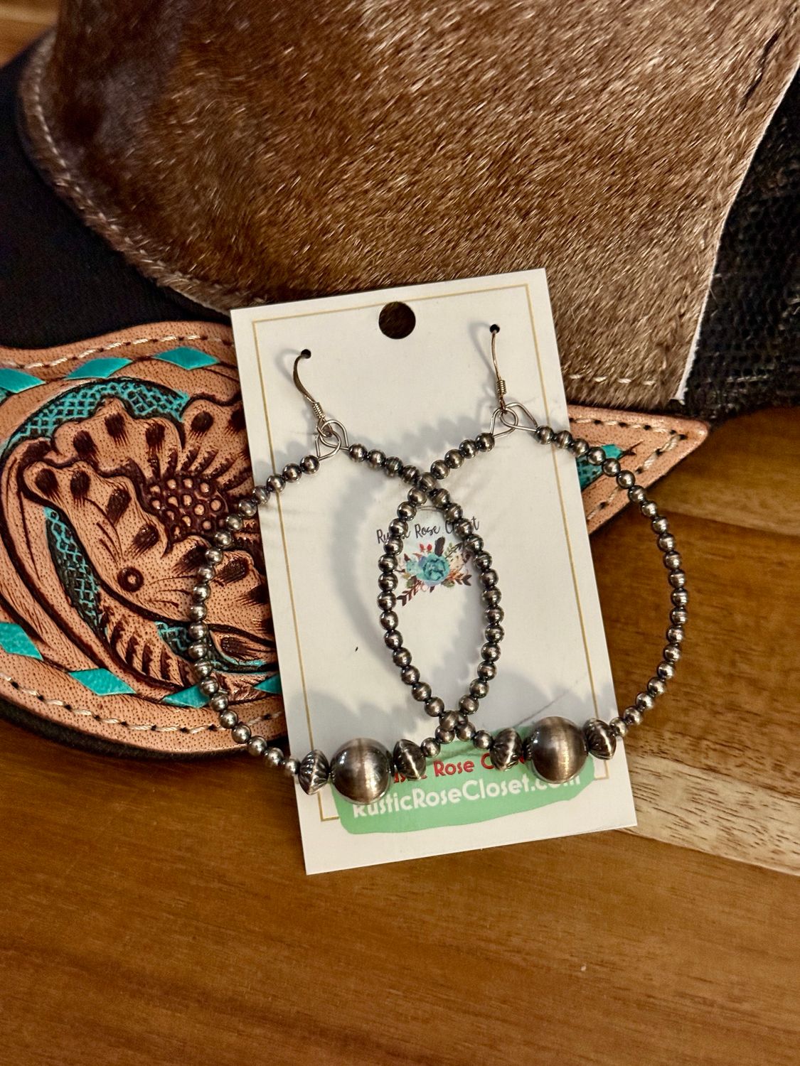 Navajo Pearl Hoop Earrings Mixed with Mixed Bead Detail Western Earrings