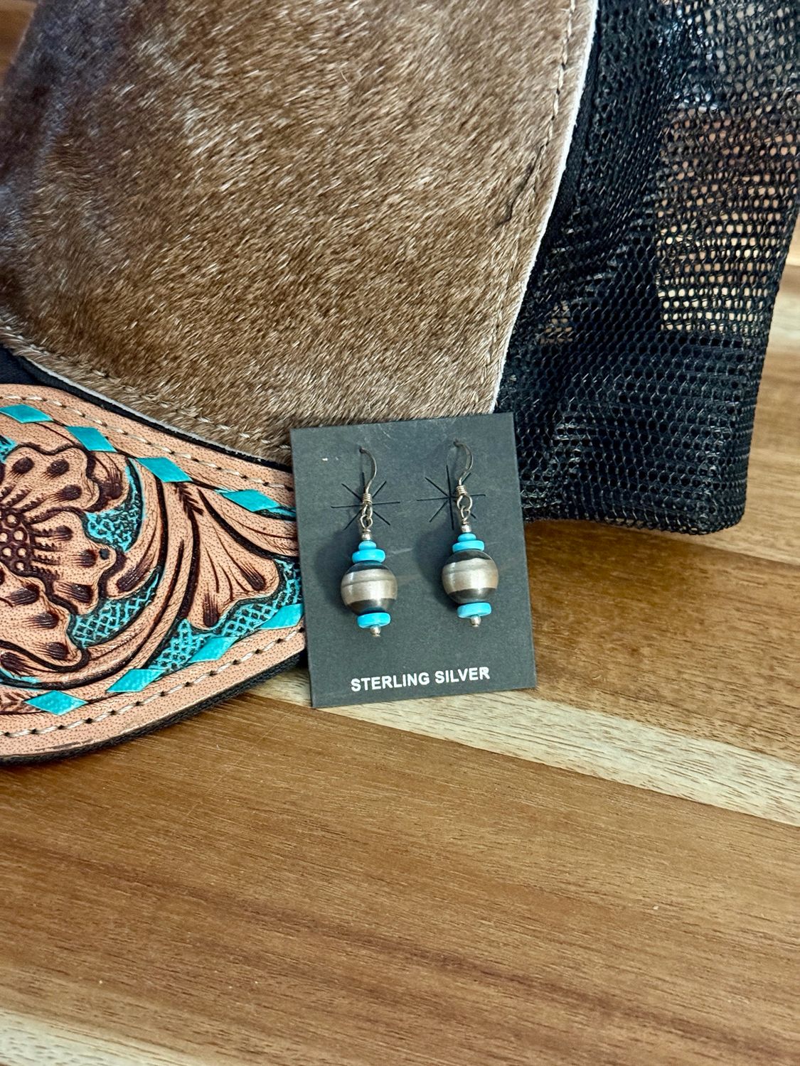 Sterling Silver Navajo Pearl Turquoise Earrings