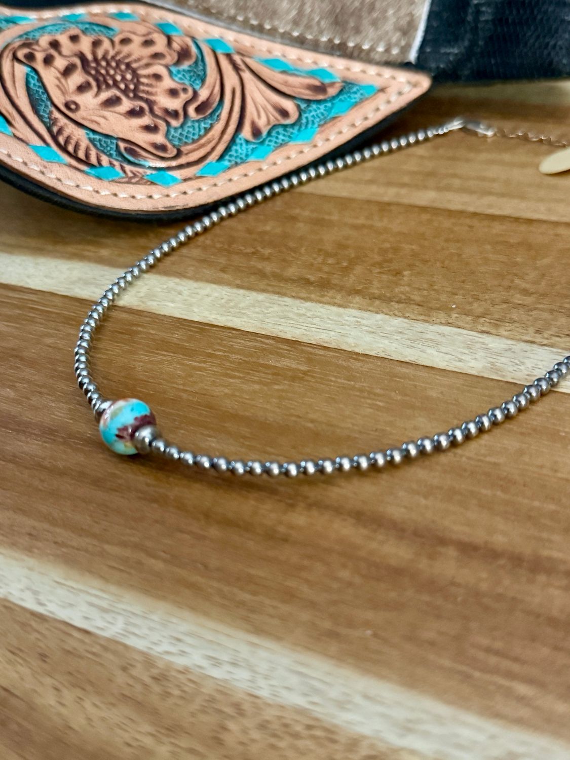 Navajo Pearl Bead Necklace with a Turquoise Accent Western Bead