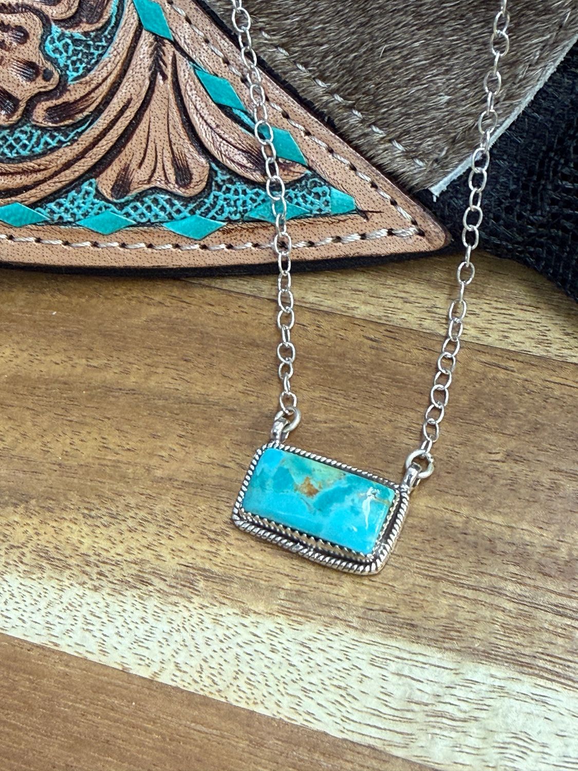 Kingman Turquoise Medium Bar Necklace