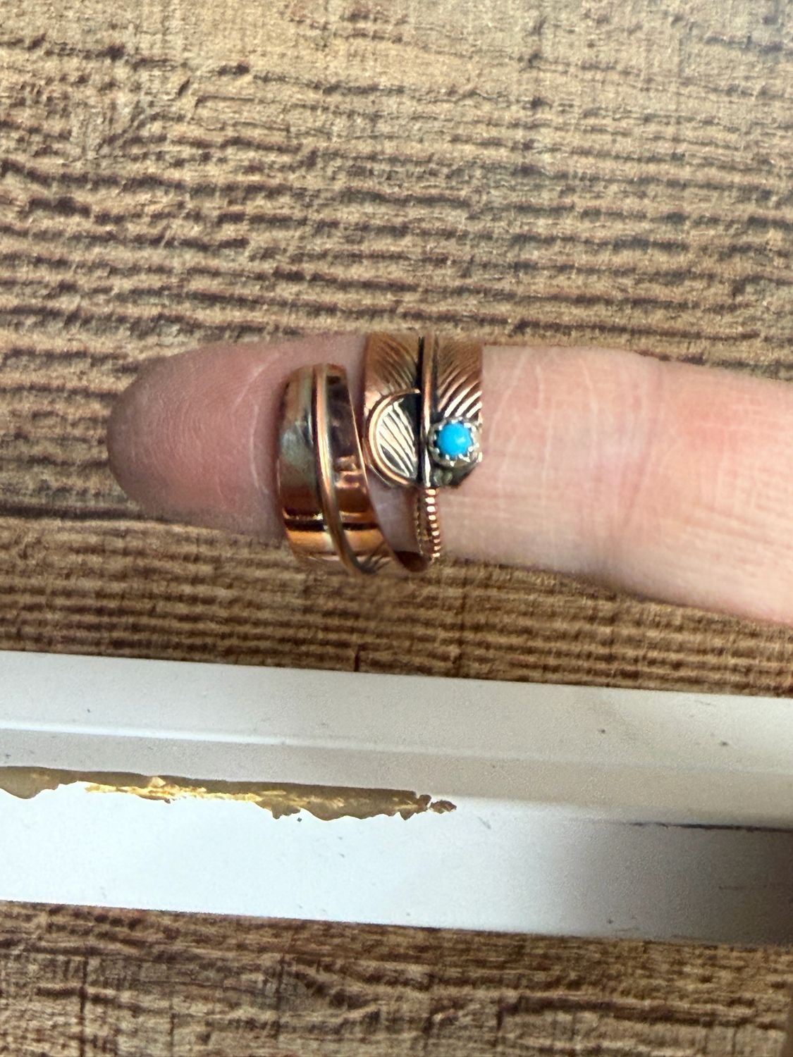 Copper Adjustable Feather &amp; Turquoise Ring