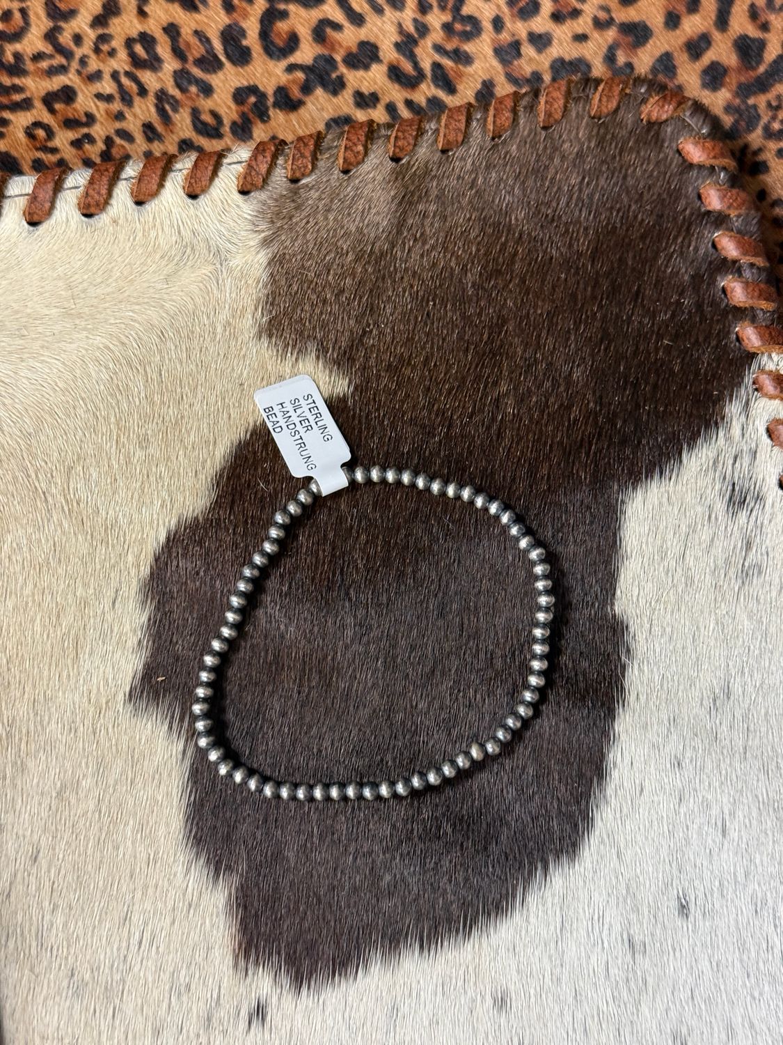 Sterling Silver Hand Strung  3MM Pearl Bead Stretch Bracelet