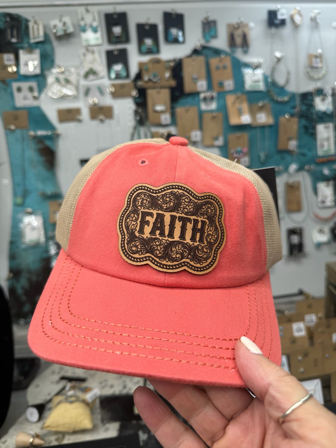 Faith Coral Leather Patch Hat