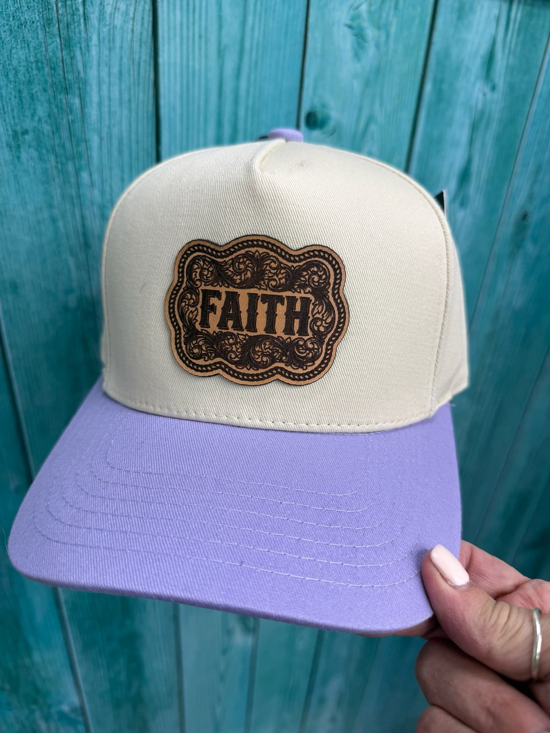 Faith Leather Patch Purple Brim Trucker Hat