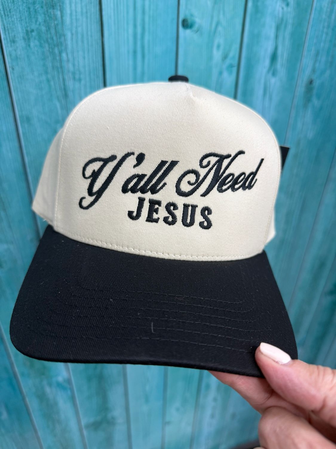 Ya’ll Need Jesus Black Embroidered Trucker Hat