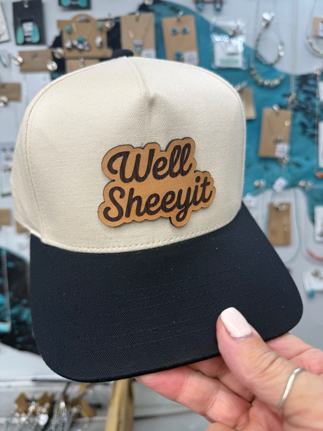 Well Sheeyit Leather Patch Black Brim Western Trucker Hat