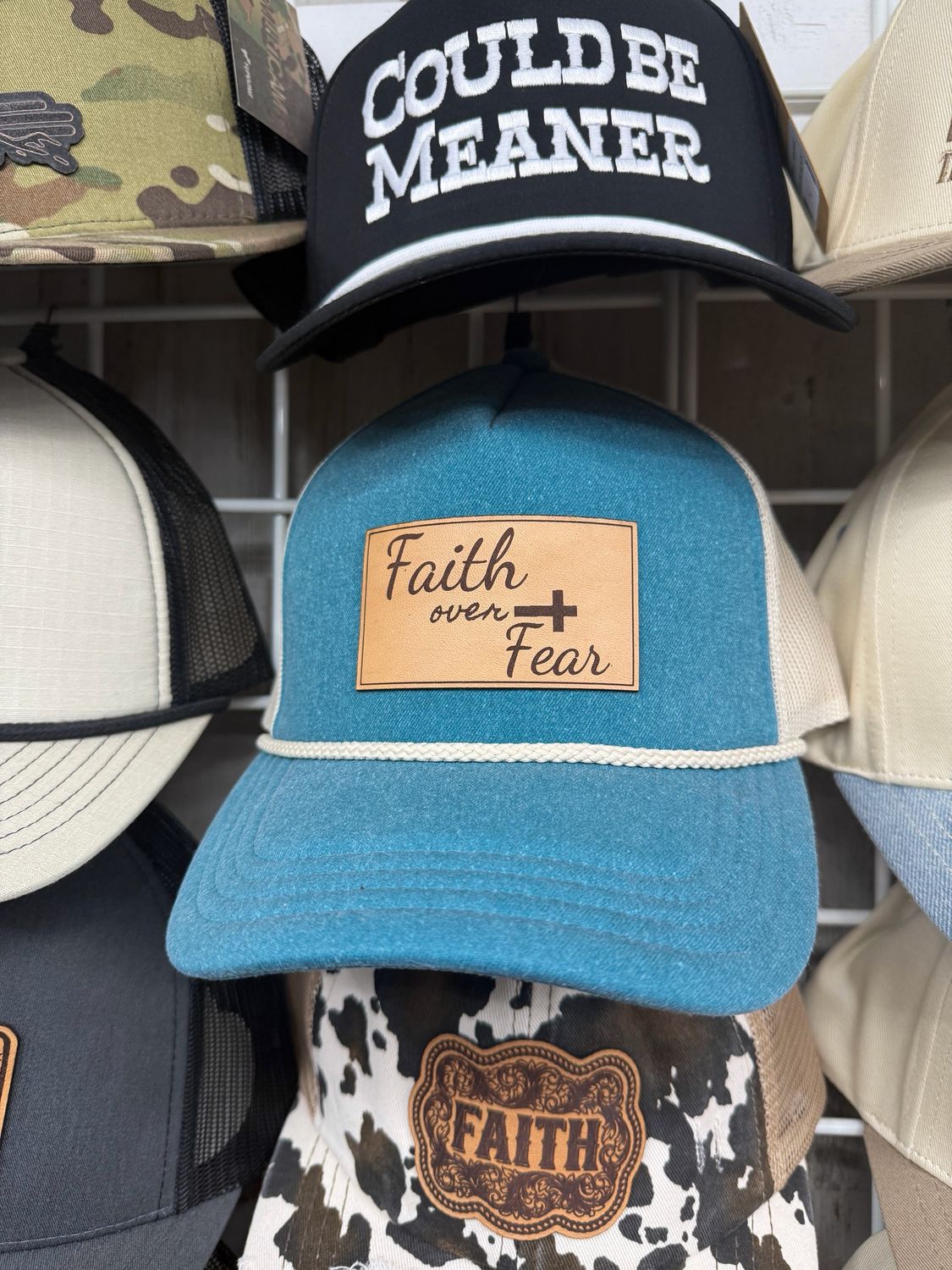 Faith Over Fear Turquoise Western Trucker Hat