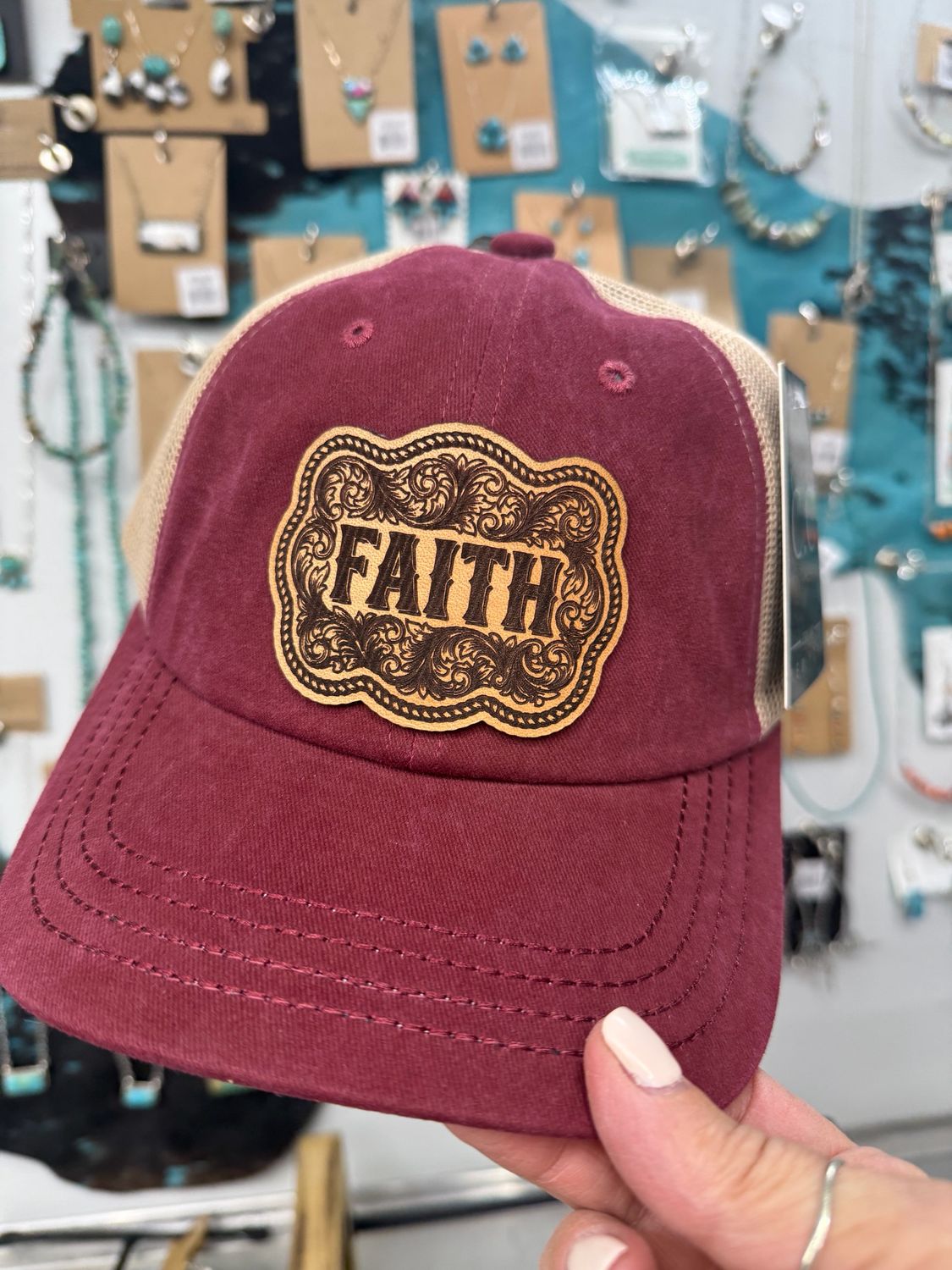 Faith Burgundy Trucker Hat