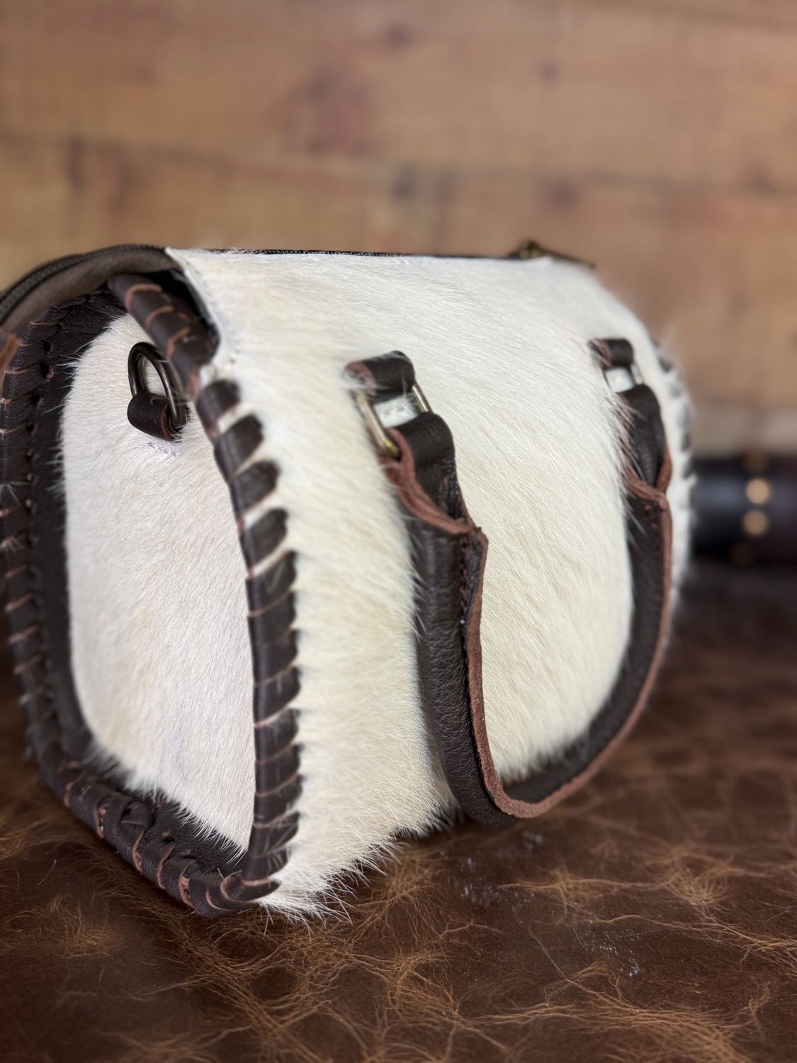 White Genuine Cowhide Leather Western Small Speedy Handbag