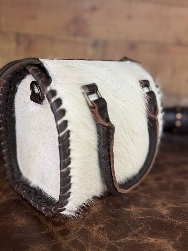 White Genuine Cowhide Leather Western Small Speedy Handbag