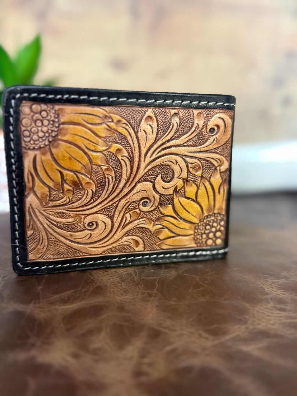 Sunflower Tooled Leather Bifold Wallet
