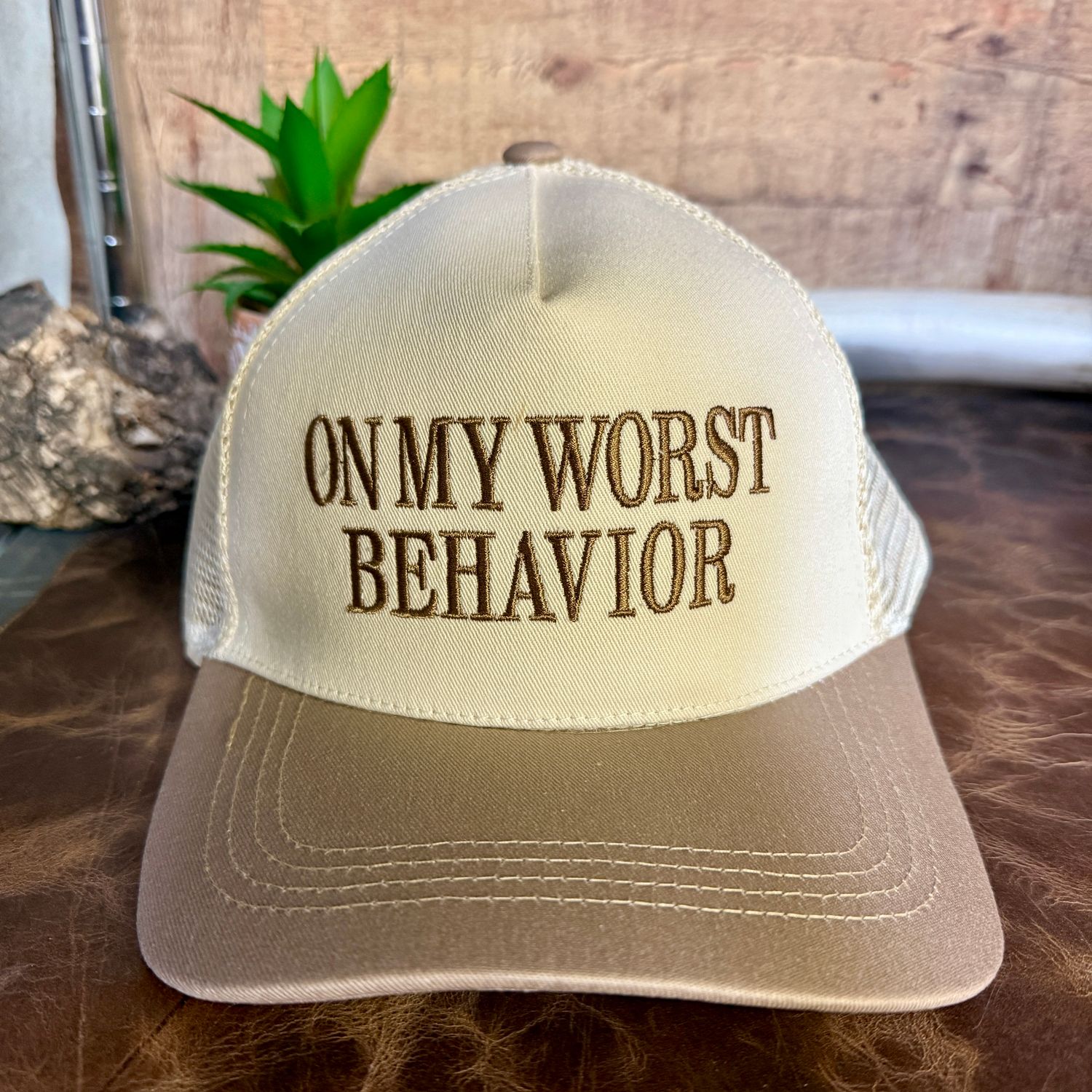 On My Worst Behavior Embroidered Trucker Hat