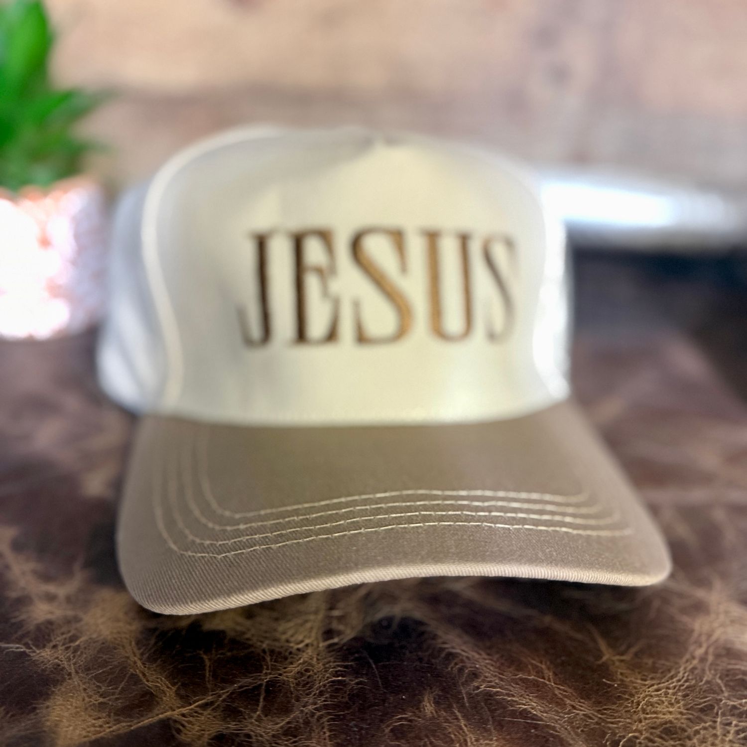 Jesus Ash Mocha Embroidered Trucker Hat