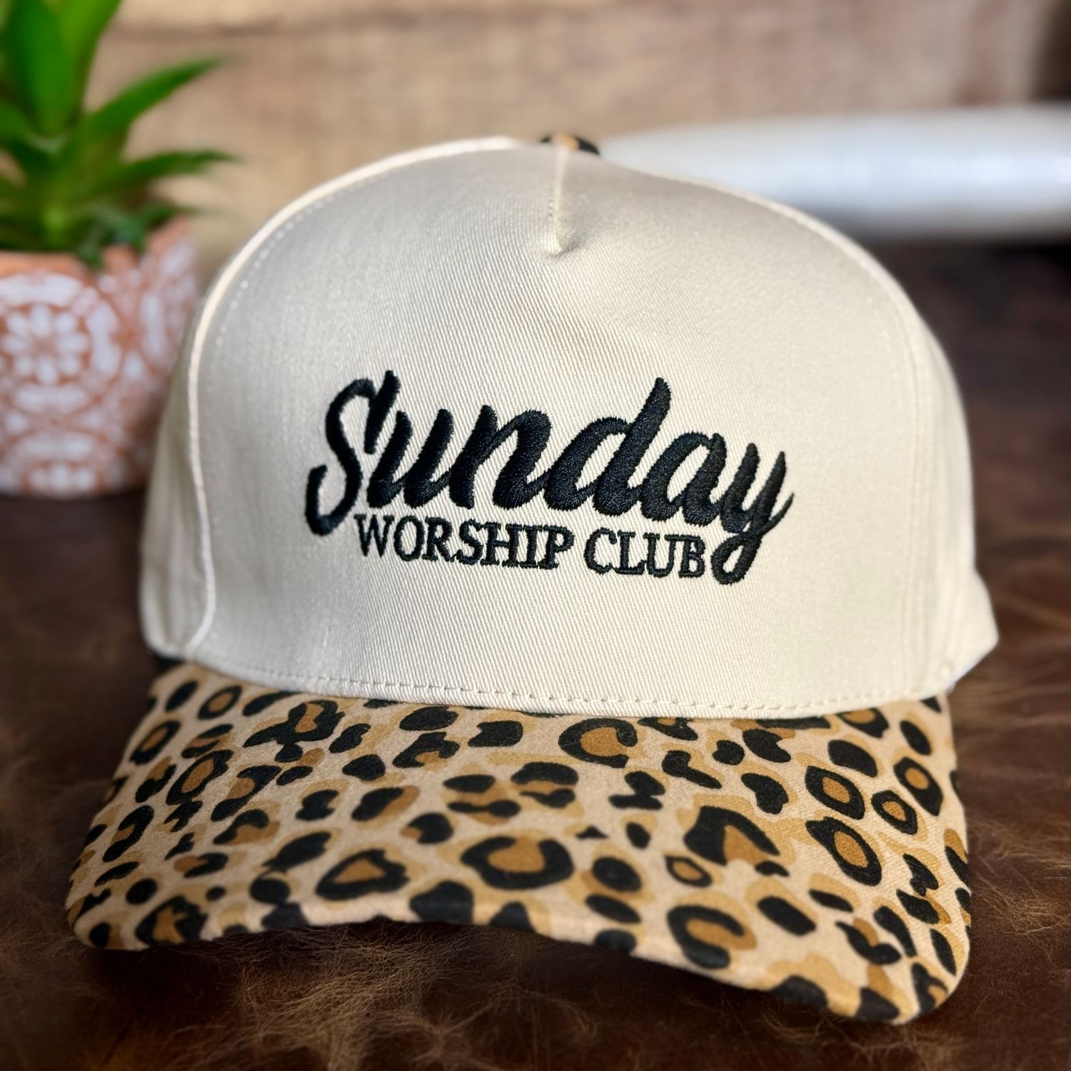 Sunday Worship Club Leopard Embroidered Trucker Hat