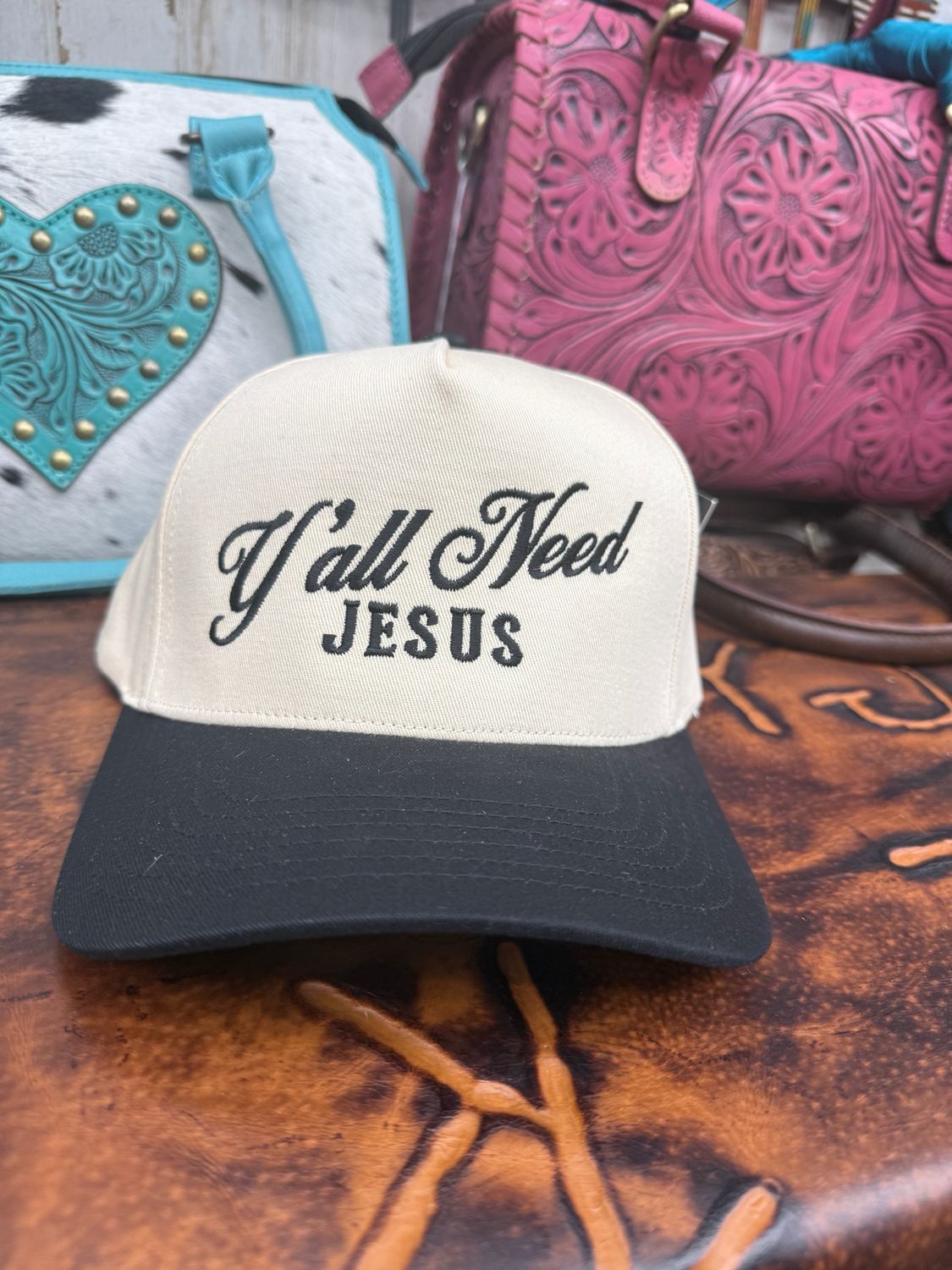 Y’all Need Jesus Black Embroidered Trucker Hat