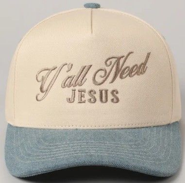 Y’all Need Jesus Denim Embroidered Trucker Hat